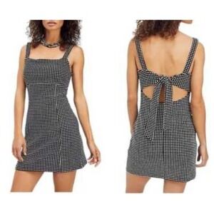 Free People Gingham Mini Dress Open Back‎ Sleeveless Casual Black White S